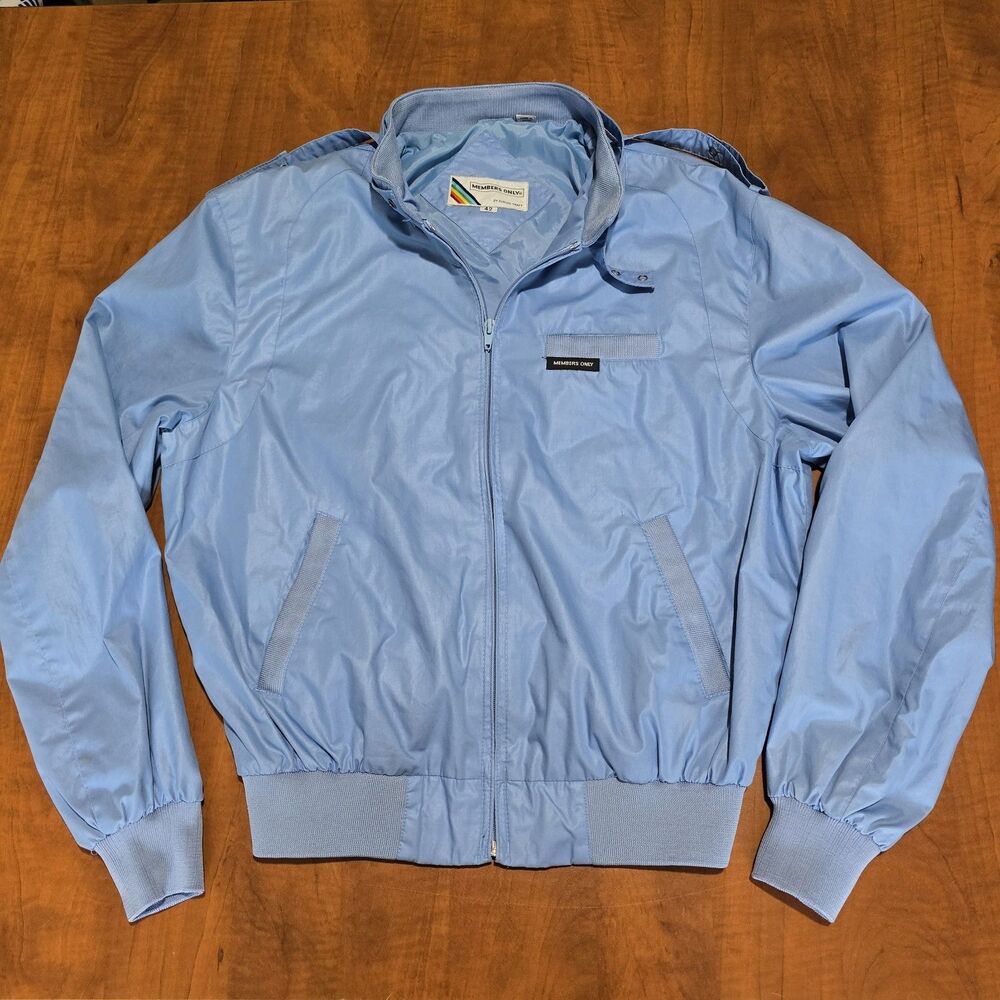 Members Only Vintage 80s Full Zip Carolina Blue Iconic Racer Bomber Jacket 42